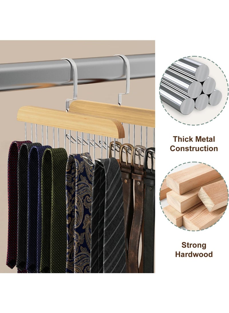 8 Hooks Space Saving Tie Rack 2 Pack, Premium Wood & Steel Non-Slip Storage Hanger, Adjustable Closet Organizer for Belt, Scarf, Bra, Tie, Swimsuit, Jewelry | Durable Wardrobe Hanging Solution - Image 3